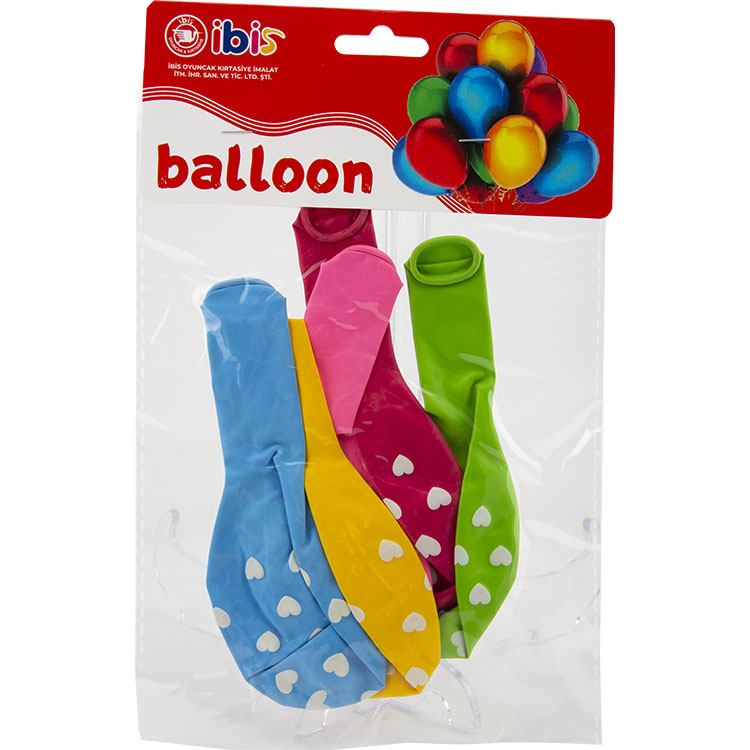 5'Lİ İTHAL ÇEPEÇEVRE KALP BASKILI BALON İBİS-1129-7